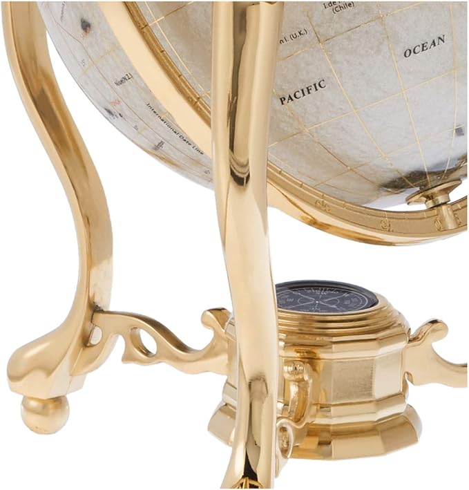 Uniquea Art 13-Inch Tall Pearl Ocean Table Top Gemstone World Globe with Gold Tripod