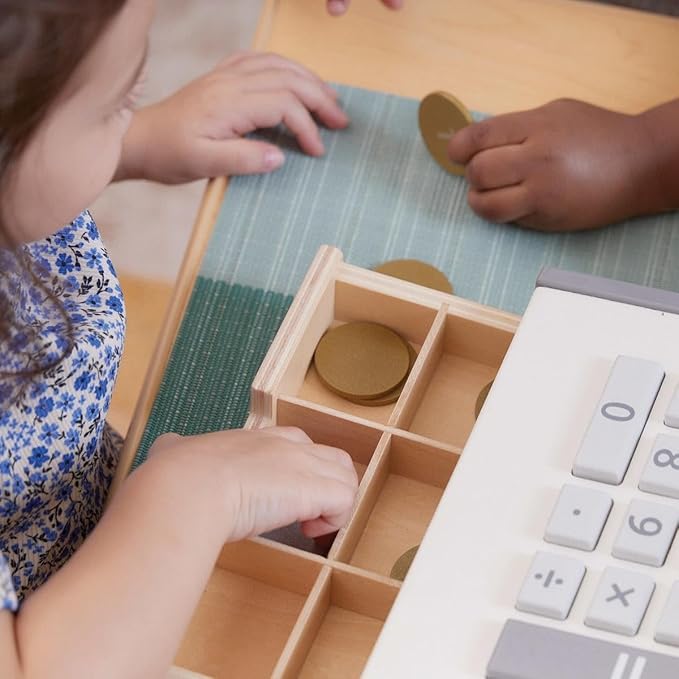 Kaplan Early Learning Wooden Cash Register for Toddlers - Realistic Pretend Play Grocery Store Toy for Dramatic Play - Enhances Imagination & Communication Skills, Ages 18+ Months