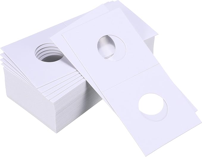 Hicarer 300 Pieces Cardboard Coin Holder Flip Mega Assortment, 2 by 2 Inch for Coin Collection Supplies (20.5 mm for Penny/Dime Size)