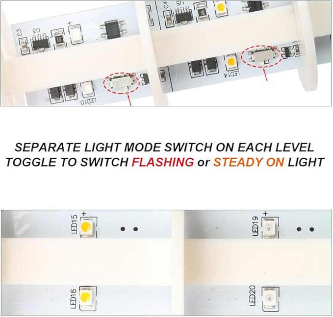 Led Signal Tower Stack Lights, Industrial Signal Warning Column Tower Lamp Andon Lights with Rotatable Base, Steady/Flashing Light Switchable, 110V 220V AC(2-Layer, with Buzzer)