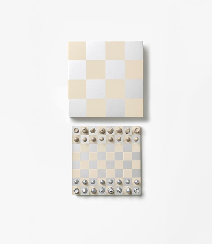Printworks Classic – Art of Chess, Mirror – Beige & Silver Wooden Chess Set with Mirrored Acrylic Board – Stylish Coffee Table Game for Adults & Kids Ages 5+ – Multilingual Instructions Included
