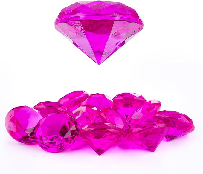 Niceup 26PCS Hot Pink Fake Diamonds Gem Toys, 1.5in Pool Diving Gems Acrylic Plastic Gemstones for Kids, Party Décor Jewels Treasure Hunt Hiding Sensory Bin Filler Toys Craft Supplies