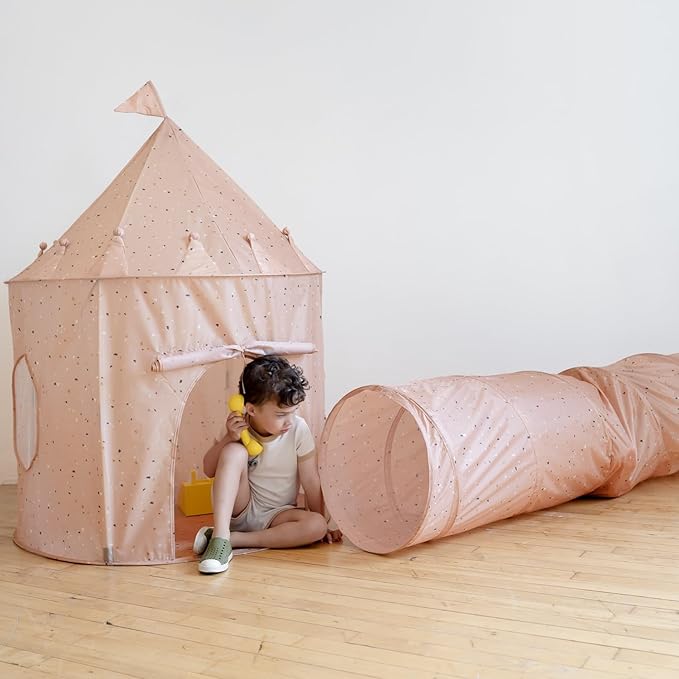 3 Sprouts Kids Play Tunnel - Pop Up Collapsible Tunnels with Recycled Fabric - Fun Crawling Tunnel for Toddler, Baby, Children to Crawl Through, Gross Motor Toy for Indoor Play - Terrazzo Clay