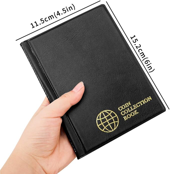Coin Collection Album 60 Pockets - 4.5x4.5cm/1.8x1.8 inch Coin Holder Book Coin Storage Album Money Penny Pocket for Collectors Black CS0106BK