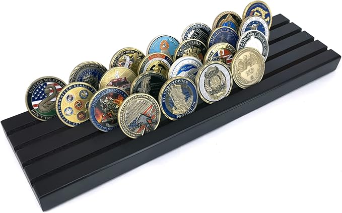 Aomcisi 4 Rows Coin Holder, Military Collectible Challenge Coin Display Holder Stand,Holds 32-36 Coins (Large)