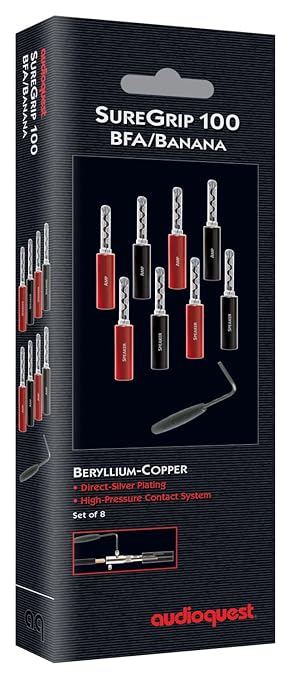 AudioQuest SureGrip® 100 Banana Speaker Connectors - Fits up to 9 AWG Speaker Cables - Gold - Set of 8