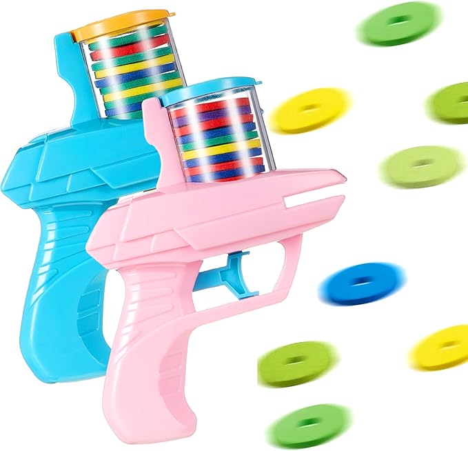 Sumind 2 Pcs Foam Disc Shooter Zip Shot Shooter Disc Launcher (Sky Blue,Pink)