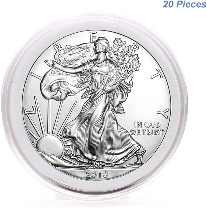 20pcs Clear Plastic Coin Capsules, Coin Collection Case of 5 Size with Adjustable Gasket for Coin Collection American Silver Eagle Liberty Coin &JFK Half Dollar & Bitcoin (19/21/25/30/40mm)-20pcs