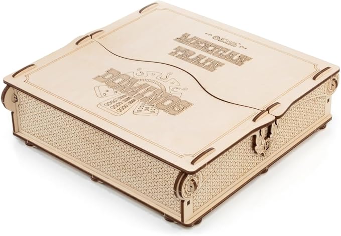 EWA Eco-Wood-Art Mexican Train Domino Game Set - Deluxe Wooden Version with 91 Dominoes, Holders, Locomotives, Station Hub, and Storage Box | Family Board Game