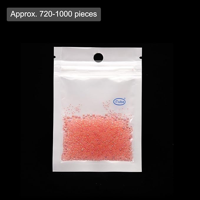 Iridescent Glass Tiny Bubble Beads, 0.4-3mm 10g No Hole Micro Mini Round Coral Pink Water Droplets Beads - Applications: for Resin Filler, Nail Art, Dollhouse Bath Tub