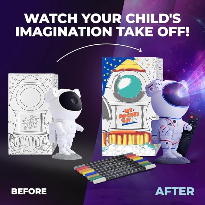 Color My Astronaut Galaxy Projector - DIY Spaceman Night Light with Acrylic Markers Kit - Paint Your Own Lamp - Arts and Craft for Kids Ages 4-8 - Unique Christmas Gift for 5-10 Year Old Boys