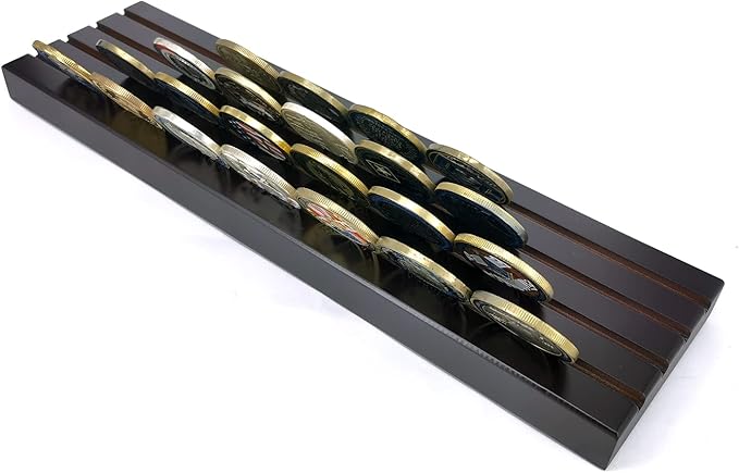 Aomcisi 4 Rows Coin Holder, Military Collectible Challenge Coin Display Holder Stand,Holds 32-36 Coins (Large)