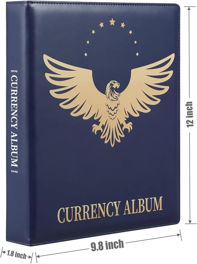 MUDOR Premium PU Banknote World Currency Collection Album, 90 Pockets Dollar Bill Holders for Collectors, Classic Paper Money Collecting Storage Book Album Binder Supplies (Blue)
