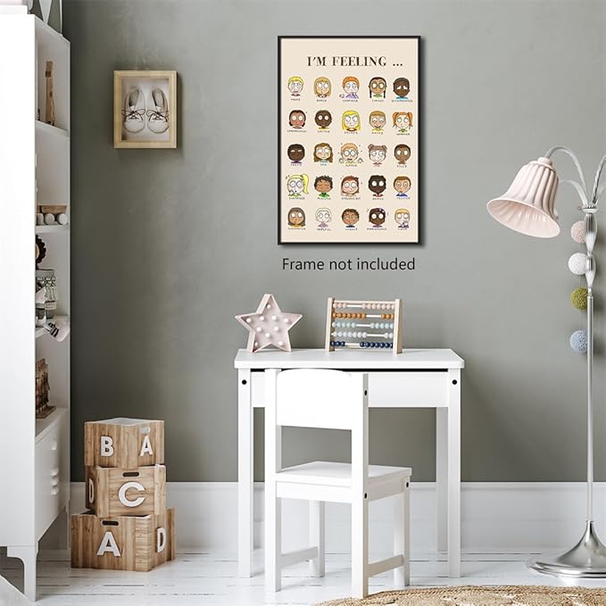 Feelings Chart Poster, Calming Corner Poster, Preschool Classroom Must Haves for Kids, Mental Health Posters, Emotions Posters for Classroom Wall, Therapist Office Wall Art 12x16in Unframed
