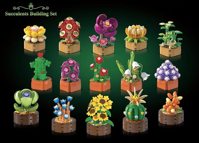 15 Pack Flowers Plants 3.6MM Mini Building Sets - 1314PCS Flower Succulents Botanical Collection for Home Office Décor Block Toy, Party Favors for Christmas Mother's Day Birthday Adults Kids Girls 10+