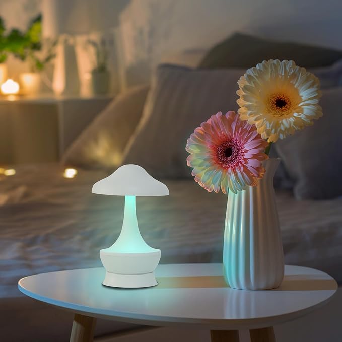 Mushroom Lamp Cordless Table Lamp - Room Decor Aesthetic Night Light for Night Stands and Desk Lamps - Fun and Energy- Night Light with USB Charging Port - Soft Indoor Lighting for Kids (White)