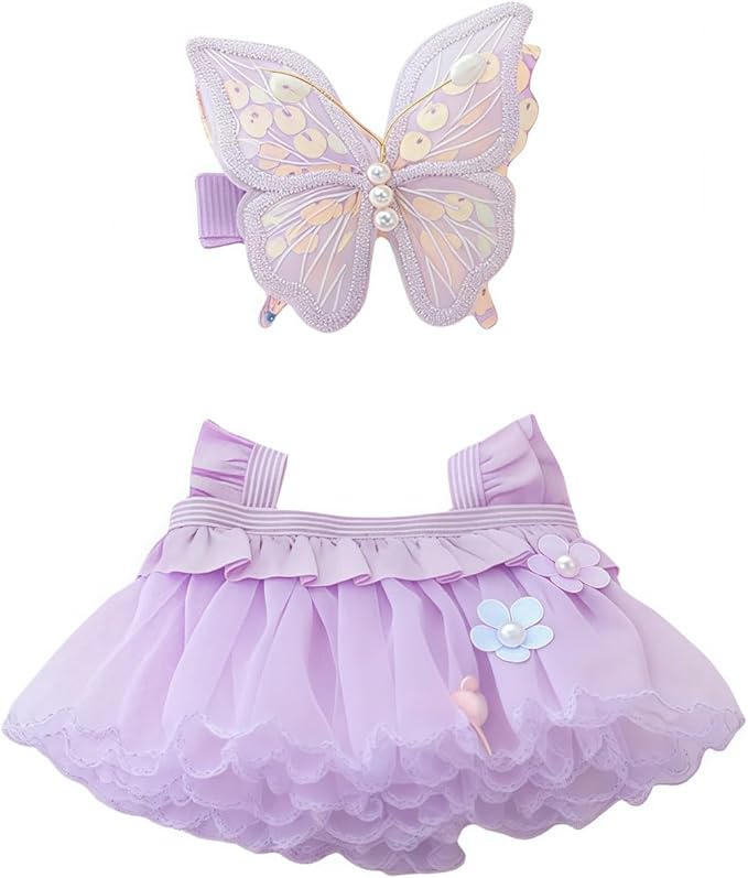 Clothes for Dolls Accessories, Outfit Set 2 Pieses Gauze Dress for 15cm 17cm Doll (No Doll), Romantic Skirt Doll Clothing Set Replacement Purple