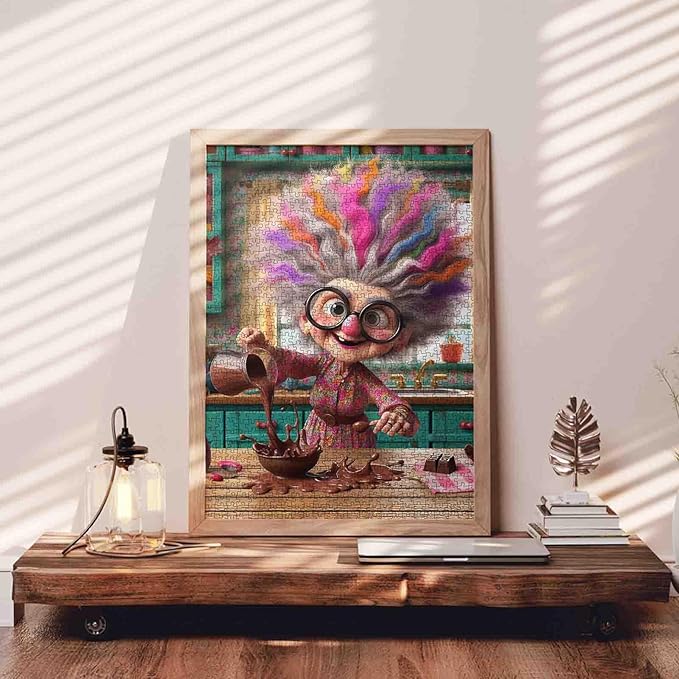 Rainbow Hair Grandma Jigsaw Puzzles for Adults 1000 Pieces Vintage Kitchen DIY Puzzles for Challenging Family Activity Games Elderly Lady Art Jigsaw Puzzles Home Wall Decor Craft Gifts 20x27 Inches