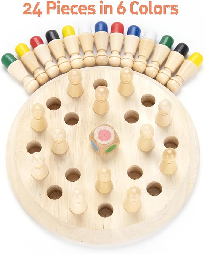 Wooden Memory Chess Matching Game: Family Board Games for Kids and Adults, Montessori Preschool Learning Educational Toy, Birthday Gift for Age 3 4 5 6 7 8+ Boy Girl