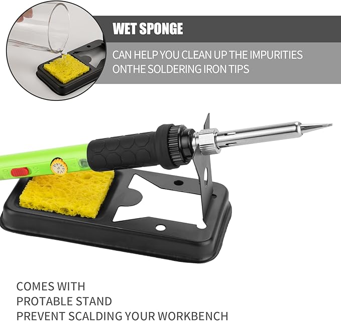 Soldering Iron Kit, 60W Soldering Iron with 5pc Interchangeable Tips, 10-in-1 Adjustable Temperature Solder Welding Tools, Fast Heating, Electronic Repair, 110V, Green
