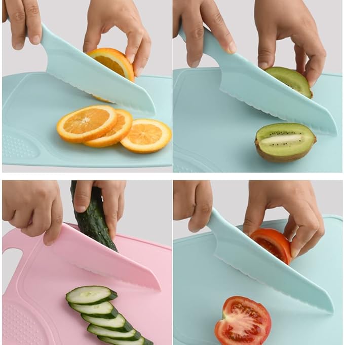 Kids Knifes Set, Kitchen Knife and Cutting Board Set, Children's Cooking Knives in 3 Sizes & Colors/Firm Grip, Serrated Edges, BPA-Free Kids' KnivesLettuce and Cutting Board Peeler