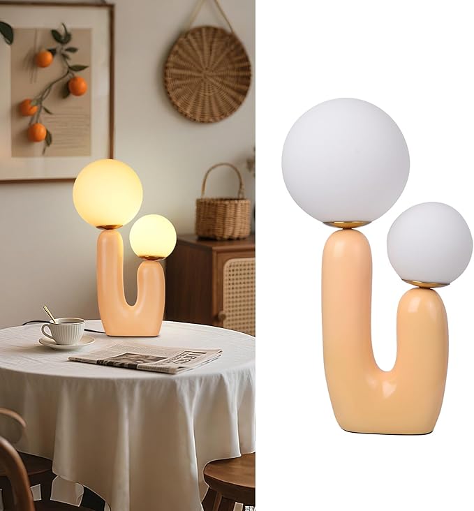 Arturesthome Nightstand Desk Lamp, Creative Nordic Living Room Bedside Bedroom Table Lamp with Led Bulbs, Beige