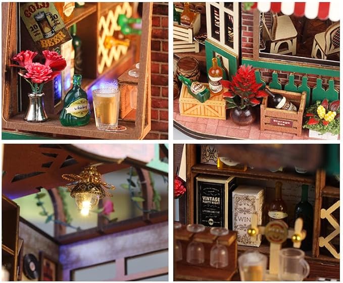 DIY Miniature House Kit, Mini House Building Kit, DIY Book Nook Kit, Tiny Model House for Adults to Build, Beginner 3D Wooden Book Nook, for Family Friends (Tavern)