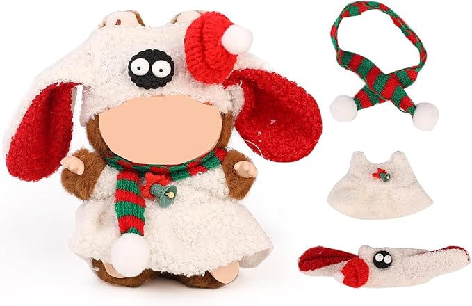 Doll Clothes for Labubu(NO Doll), for 17/15cm Plush Dolls, Clothing Suit Toy Figurine Outfit Set Dress Up with Kawaii Style Accessories, Skirt or Overall and Cute Hat or Headwear (SD3)