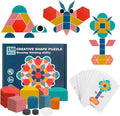 USATDD 180 Pcs Wooden Tangrams Pattern Blocks Set Geometric Manipulative Shape Puzzle Kindergarten Classic Educational Montessori Toys for Kids Toddlers Ages 4-8 with 24 Pcs Flash Cards