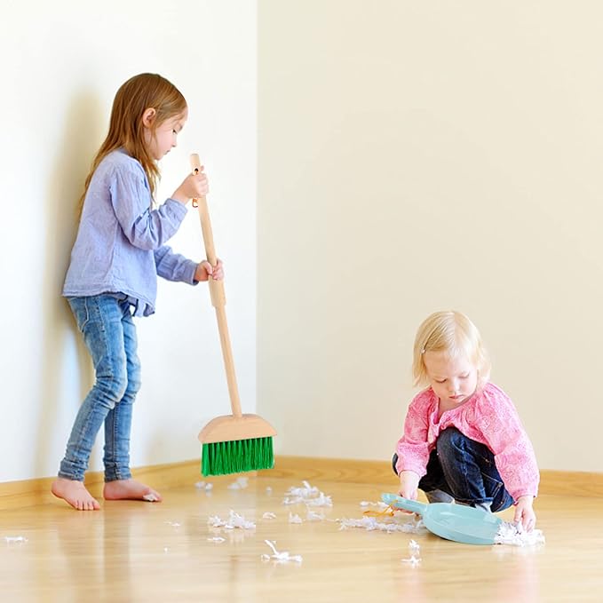 Kids Cleaning Set Toys 7 Piece Cleaning Toys for Toddlers Pretend Play Cleaning Tools for Kids Wooden Detachable Housekeeping Broom Dustpan Duster Brush Mop