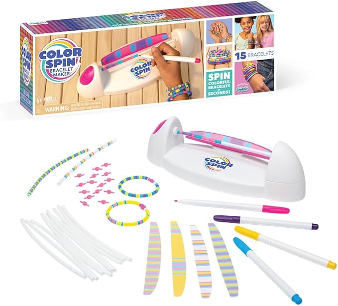 Loopdedoo Colorspin Electric Friendship Bracelet Maker Kit - Make Bracelets in Minutes for Birthdays and Friendship Gifts - Make 15 Bracelets, Design, Markers Included, Ages 6+