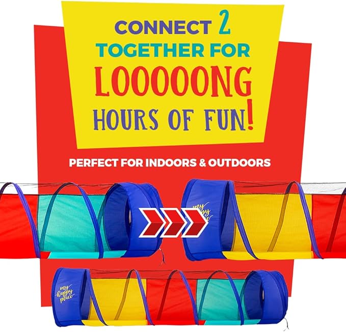 Kiddey Play Tunnel Pop Up Tunnel Toys for Toddlers, Kids Multicolored Tunnel for Indoor/Outdoor Fun, Crawl & Play, Obstacle Course for Kids Gifts for Toddlers - Balls Not Included (2 Pk)