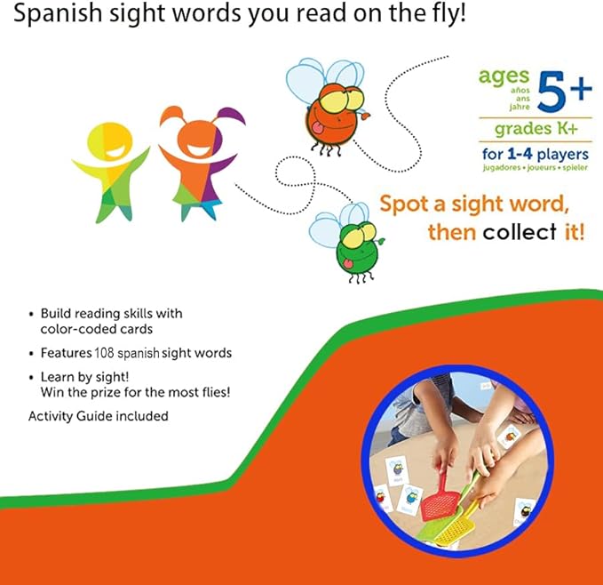 Spanish Sight Words – Interactive Learning Game with 4 Colorful Fly Swatters – Ideal for Homeschool & Classroom Activities