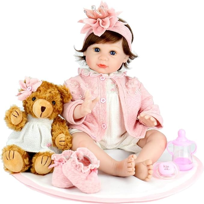 Aori Realistic Reborn Baby Dolls - 22 Inch Lifelike Baby Girl with Feeding Bottle & Pacifier, Weighted Cloth Body for True-to-Life Feel, Gift for Kids Ages 3+