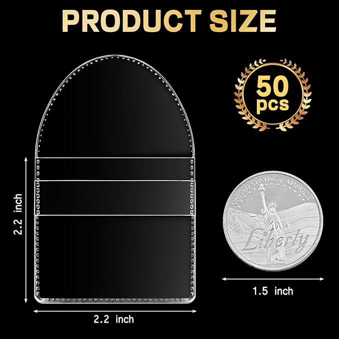 50PCS Single Pocket Coin Sleeves, 2.2 x 2.2 Inches Clear Plastic Holders, Individual Protectors, Small Pouches for Currency Bills Collectors