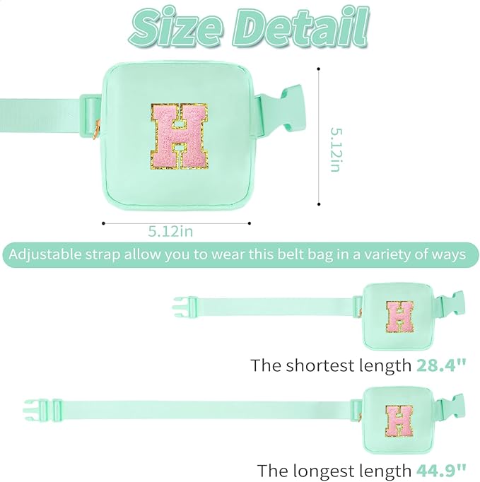 Mini Belt Bag Fanny Pack with Initials Letter Patch Small Crossbody Bags Cute Stuff Birthday Gifts for Teenager Girls Trendy Stuff for Teens - Light Green,H