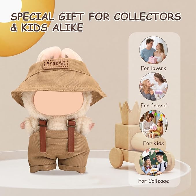 17cm Doll Clothes Set, Premium Jeans & Knitted Sweater Outfit for 17cm 15cm Dolls, Cute Dress Up Fashion, No Doll Included (Brown/Man, 17cm/15cm)