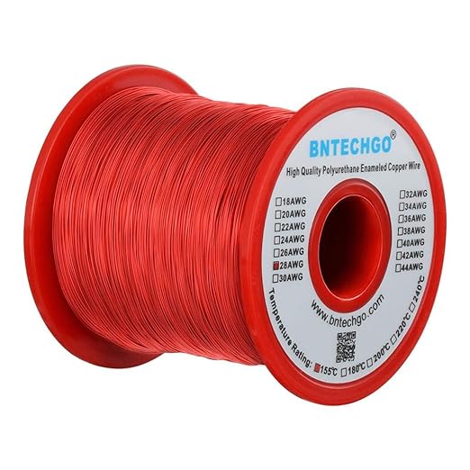 BNTECHGO 28 AWG Magnet Wire - Enameled Copper Wire - Enameled Magnet Winding Wire - 1.0 lb - 0.0122" Diameter 1 Spool Coil Red Temperature Rating 155℃ Widely Used for Transformers Inductors