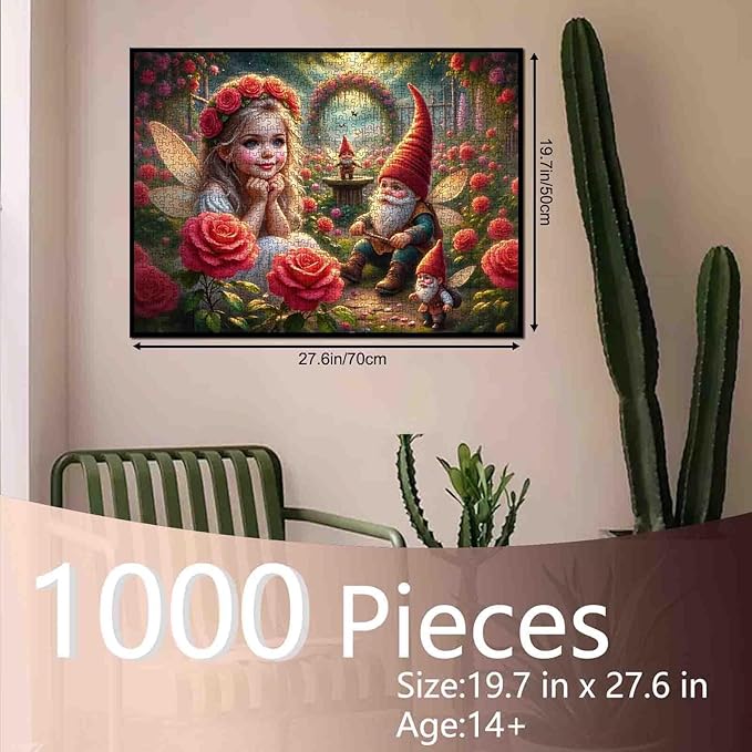 Tucocoo Elf Girl 1000 Piece Jigsaw Puzzle for Adults, Fairy Garden with Gnomes and Roses, Whimsical Fantasy Scene Puzzles for Relaxation and Home Decor, Challenging Puzzle Gift for Women, Teens