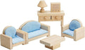 PlanToys Wooden Classic Line of Dollhouse Furniture- Living Room Set (9015) | Sustainably Made from Rubberwood and Non-Toxic Paints and Dyes | PlanNatural Classic Wooden Toy Collection