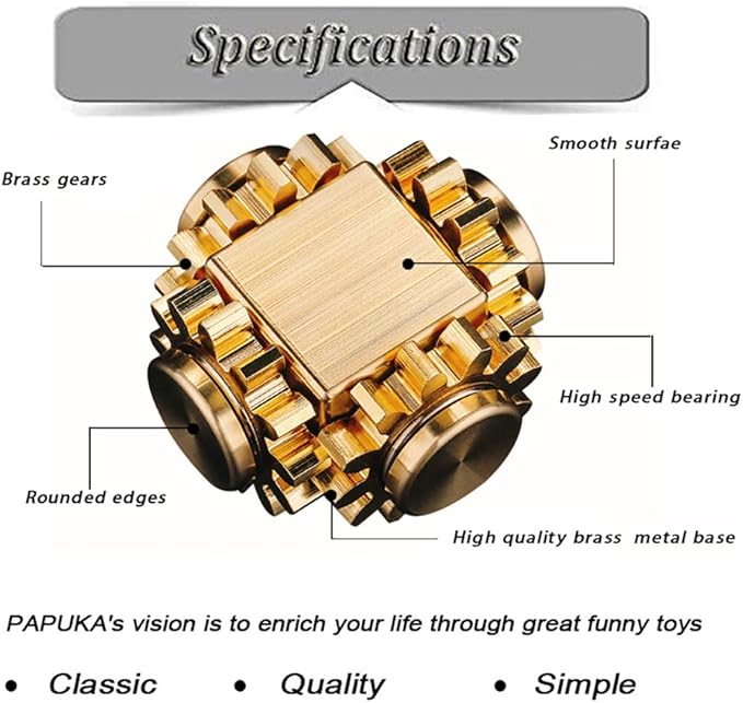 Pure Brass Cube Gears Linkage Anti-Anxiety Fidget Spinner Toy,Metal DIY EDC Meditation Break Bad Habits ADHD Finger Spinning Toy for Kid and Adults High Speed Precision Brass Material