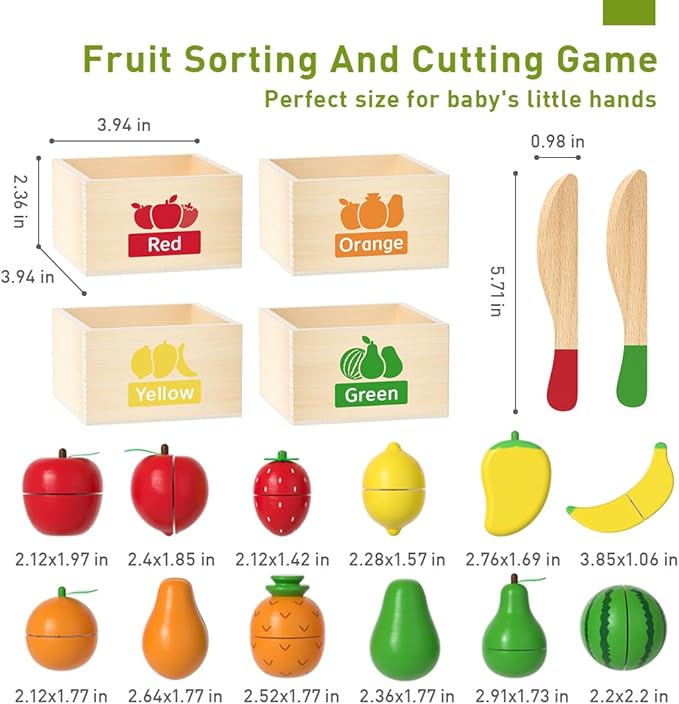 Wooden Toddler Kitchen Set - 18PCS Pretend Play Food with Sticky Cutting Toys & Storage Box, Realistic Fake Food Kitchen Toys for Kids 1-3, Educational Gift for Boys Girls Ages 3+