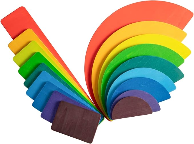 Wooden Rainbow Rectangle Stacker Toys, Rainbow Building Blocks Board Set for Kids, 11Pcs Rectangle Stacking Puzzle, Learning Creative Thinking Toys