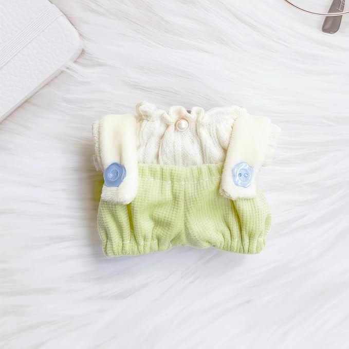 Clothes for Dolls Accessories (No Doll), Cute Outfit Set 2 Pieces Bib Pants for 15 & 17cm Doll Suit, Stylish Dress Up Overalls Doll Clothing Set Replacement Green