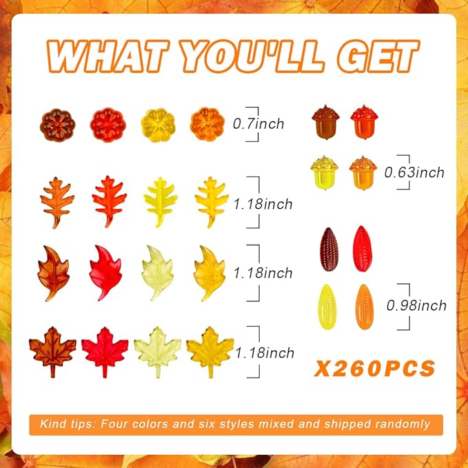 260PCS Fall Vase Filler – Autumn Sensory Bin Items with Acorns, Pumpkins, Corn, and Fall Leaves, Mini Fall Decor for Fall Centerpieces, Bowl Fillers, Crafts, and Table Decor