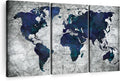 ElephantStock Deep Blue World Map Multi Piece Canvas - 3 Panel Wall Decor - Map of the World Art - Canvas for the Office and Home - 50" X 32"