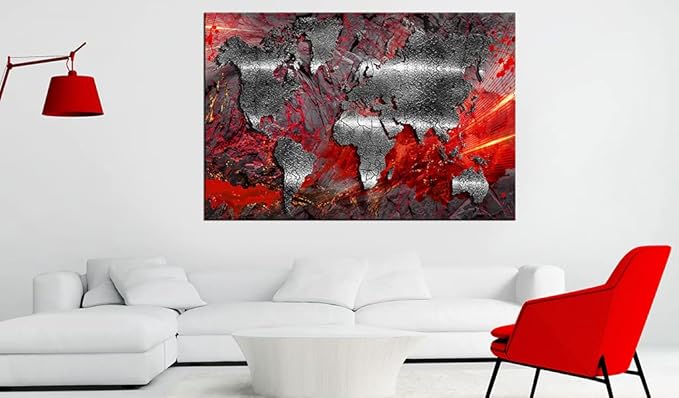 Artgeist Pinboard World Map 35x24 in - Cork Board & Canvas Print Wall Art 1 pcs Memoboard with 50 Pins Noticeboard Message Board Image Picture Home Decor Travel Map k-A-0505-p-c