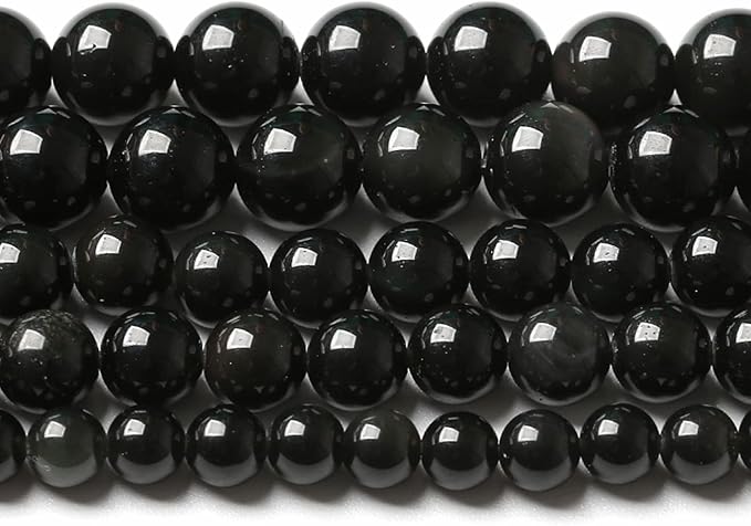 6MM 60PCS Natural Stone Black Obsidian Gemstone Loose Beads for Jewelry Making DIY Bracelet 1 Strand