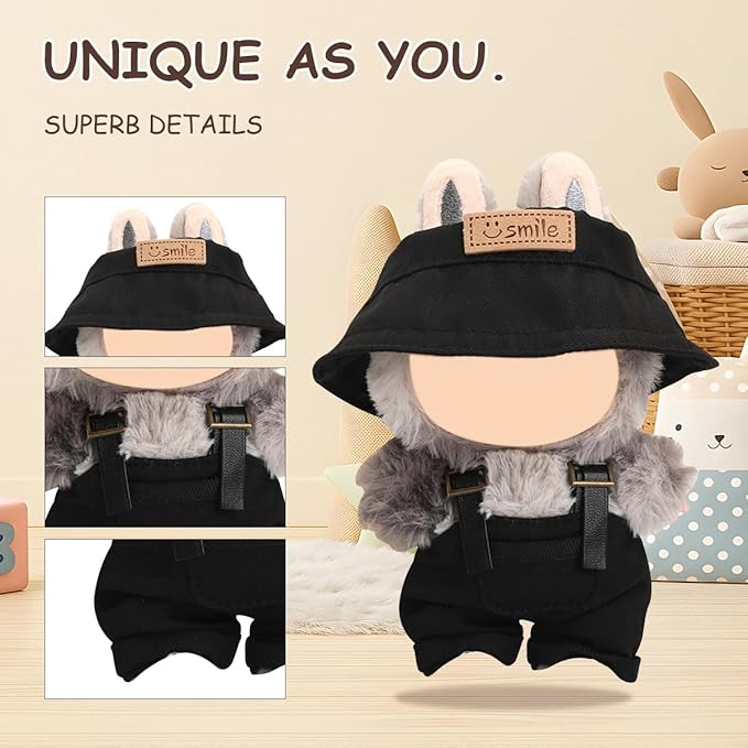 17cm Doll Clothes Set, Premium Jeans & Knitted Sweater Outfit for 17cm 15cm Dolls, Cute Dress Up Fashion, No Doll Included (Black/Man, 17cm/15cm)