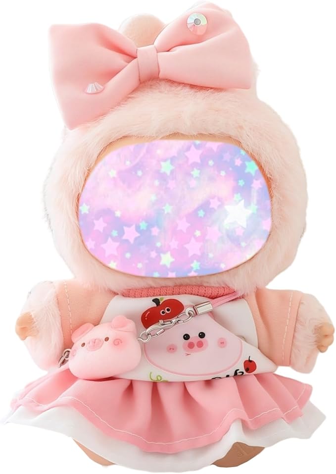17cm Doll Clothes Set, 4 Pieces Dress Skirt Outfit Set for 6.7inch Doll Suit, Cute Fashion Bowknot Clothes Accessories for 1st/2nd/3rd Gen Dolls Play & Display Pink